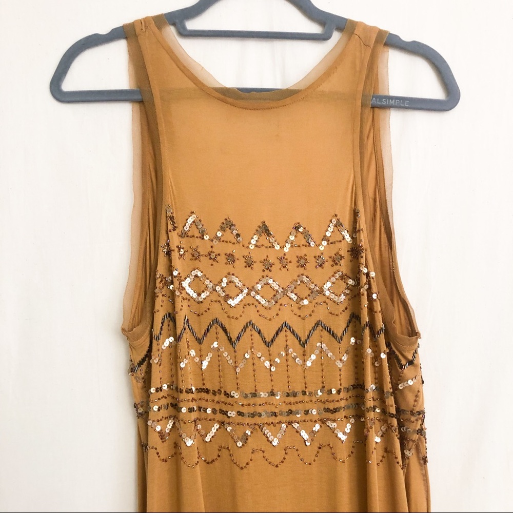 Free People Mustard Yellow Beaded Maxi Tunic Dress - Picture 2 of 7